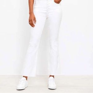 Petite Frayed Button Front High Rise Kick Crop Jeans in White